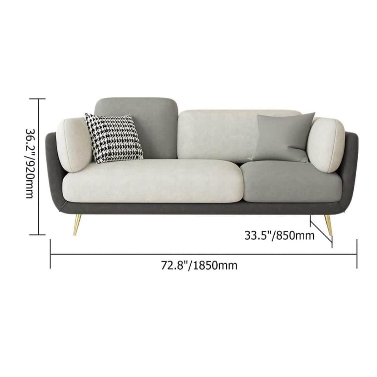 Aurora Gray 3-Seater Sofa with Gold Accents - bottom_view