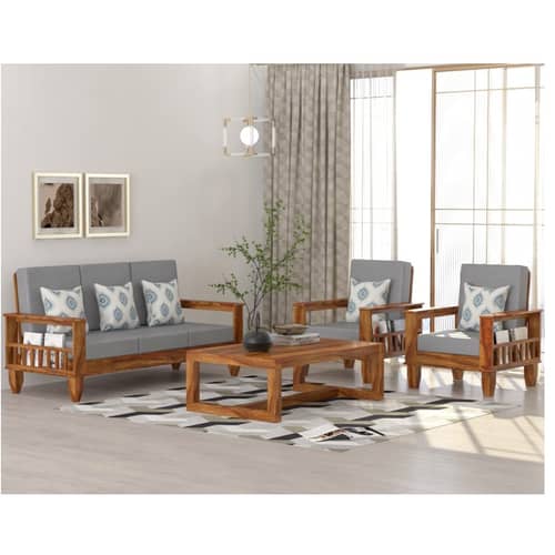 Neo Solid Sheesham Wood 5 Seater Sofa Set