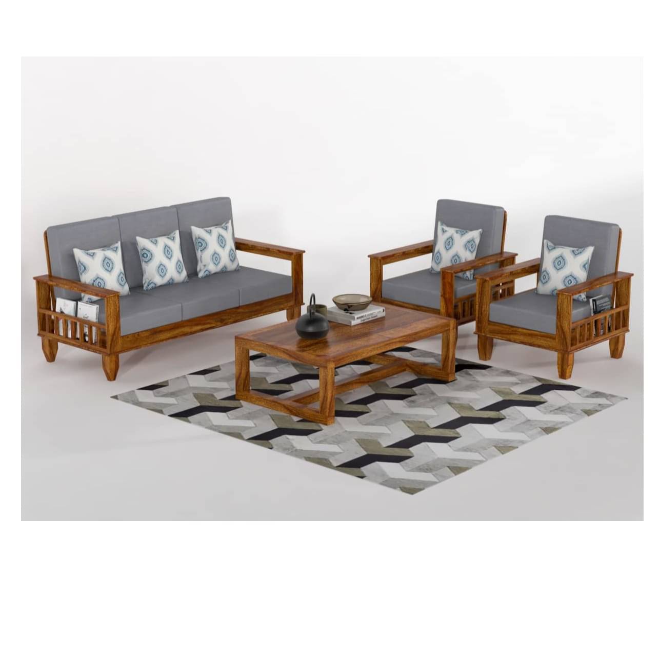 Neo Solid Sheesham Wood 5 Seater Sofa Set