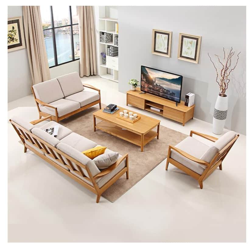 Solid Mango Wood 6 seater sofa set - front_view