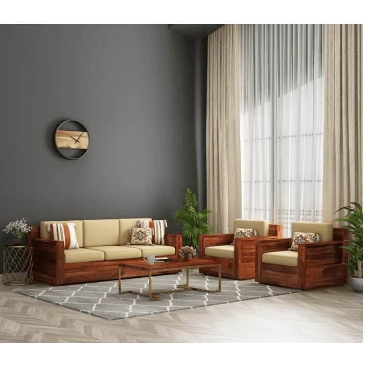 Porto Solid Sheesham Wood 5 Seater Sofa Set - front_view