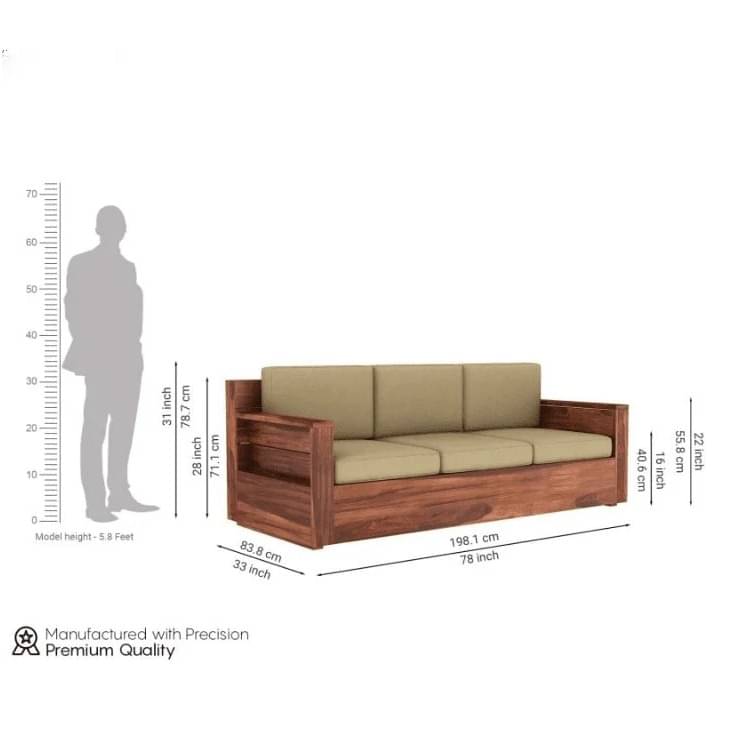 Porto Solid Sheesham Wood 5 Seater Sofa Set