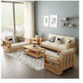 Scandinavian Beige Solid Mango Wood 5 Seater Sofa Set - photo