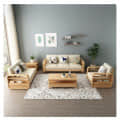 Scandinavian Beige Solid Mango Wood 5 Seater Sofa Set - top_view