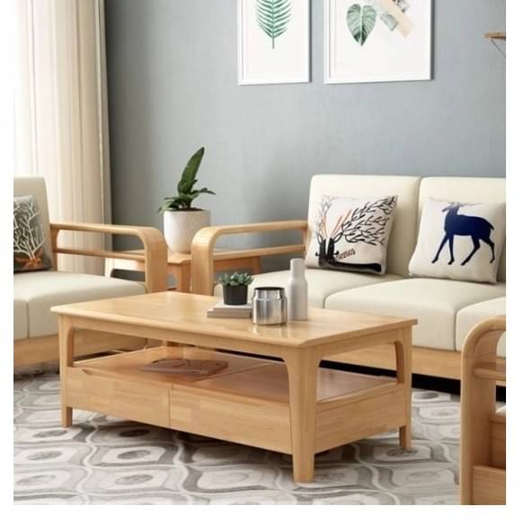 Scandinavian Beige Solid Mango Wood 5 Seater Sofa Set