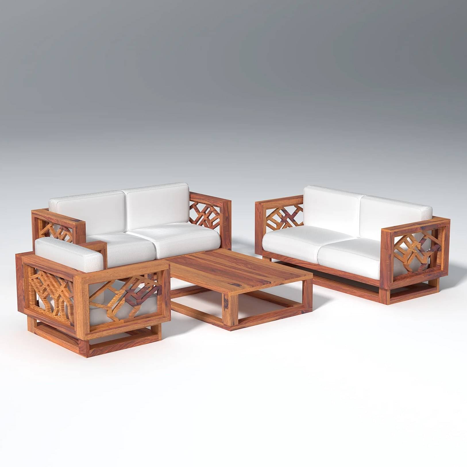 Cushy Solid Sheesham Wood 5 seater sofa Set