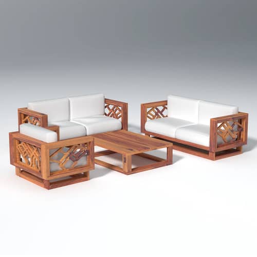 Cushy Solid Sheesham Wood 5 seater sofa Set