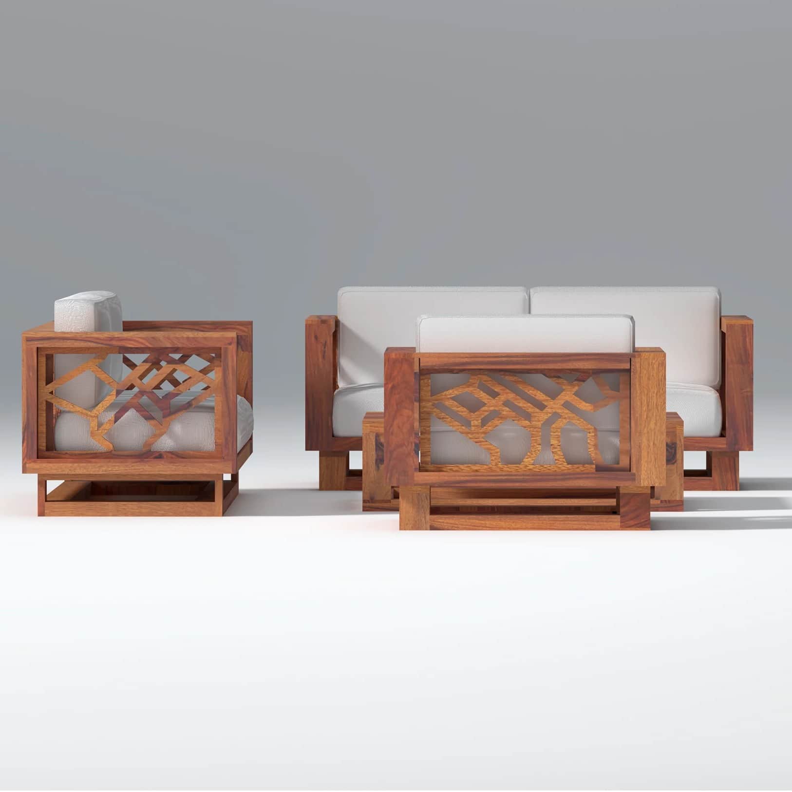 Cushy Solid Sheesham Wood 5 seater sofa Set - rear_view