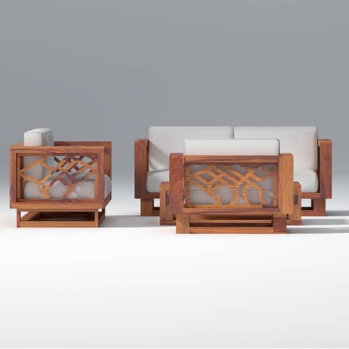 Cushy Solid Sheesham Wood 5 seater sofa Set