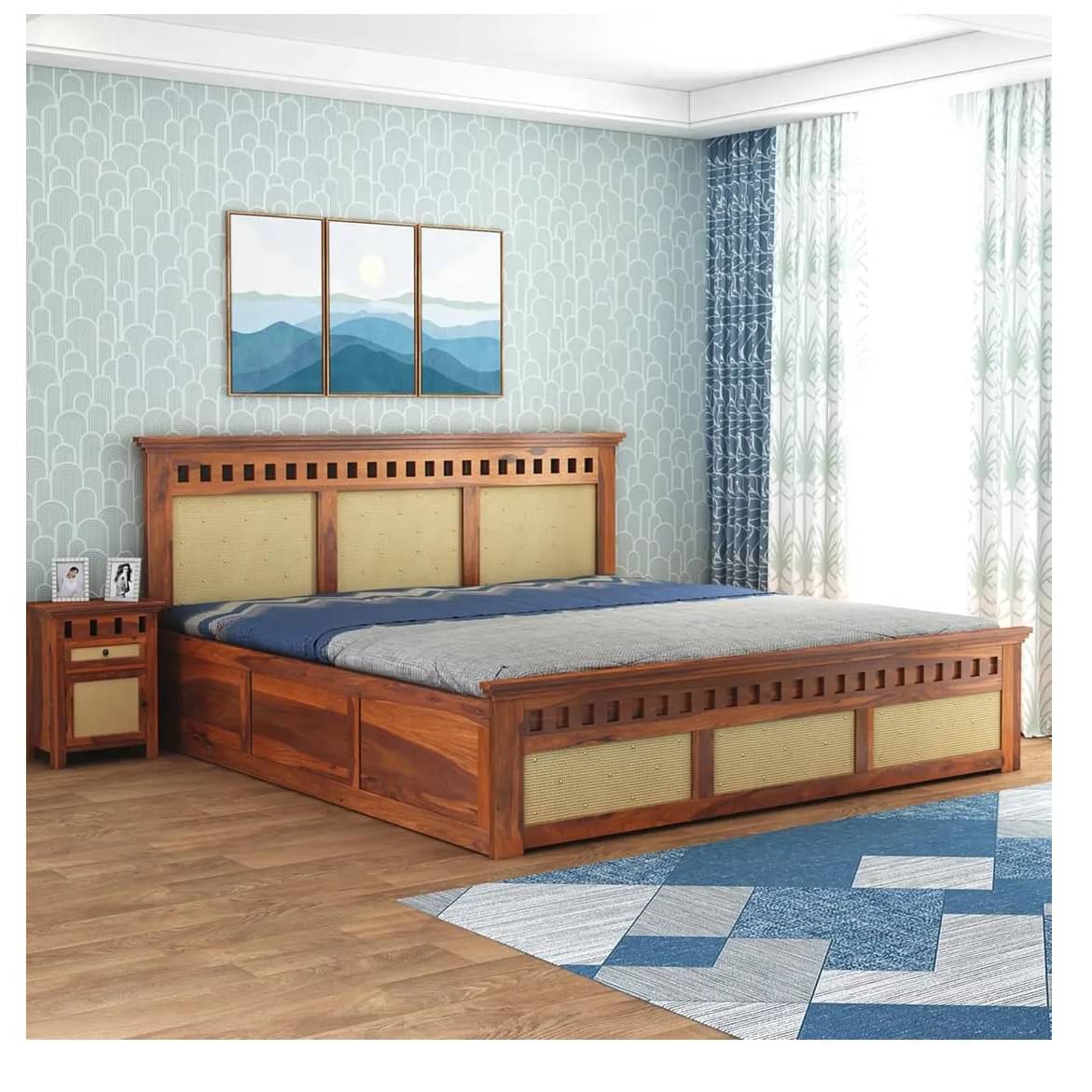 Howler Solid Sheesham Wood King Size Bed With Storage