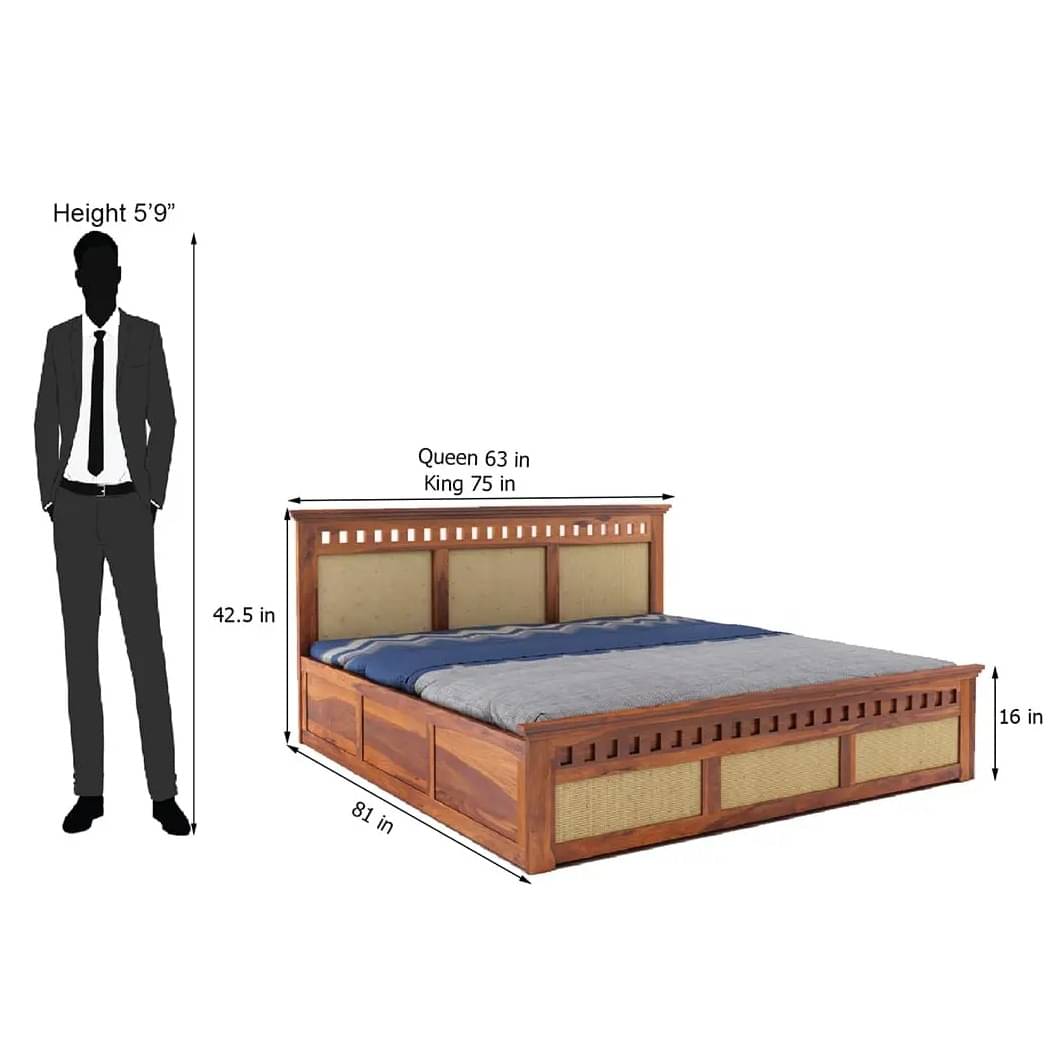 Howler Solid Sheesham Wood King Size Bed With Storage