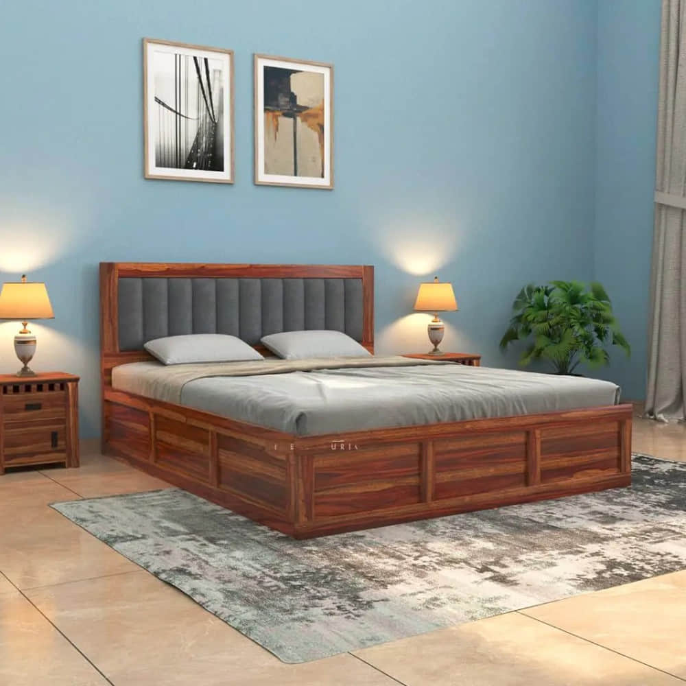 Morzo Solid Sheesham Wood King Size Bed With Storage - photo