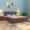 Morzo Solid Sheesham Wood King Size Bed With Storage - photo
