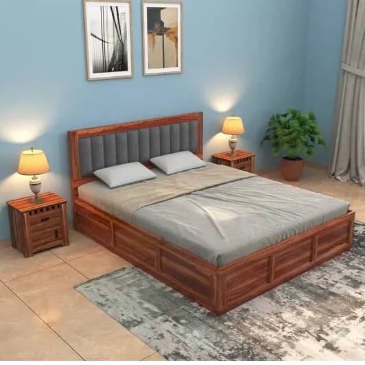 Morzo Solid Sheesham Wood King Size Bed With Storage