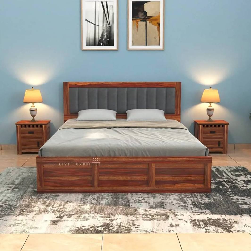 Morzo Solid Sheesham Wood King Size Bed With Storage