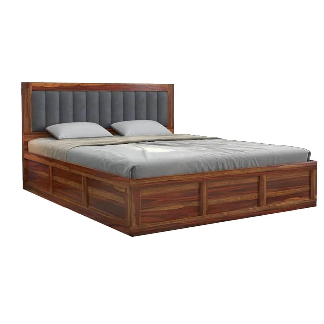 Morzo Solid Sheesham Wood King Size Bed With Storage - rear_view