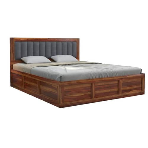 Morzo Solid Sheesham Wood King Size Bed With Storage