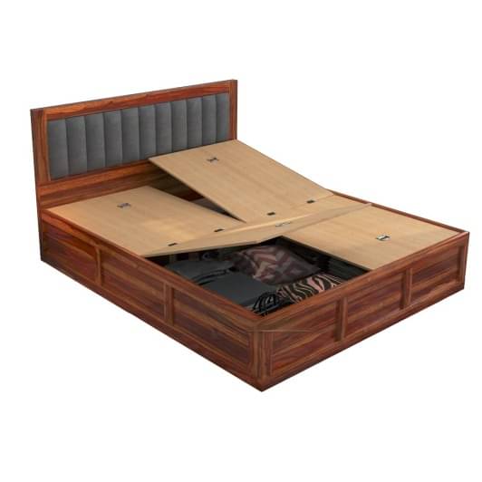 Morzo Solid Sheesham Wood King Size Bed With Storage