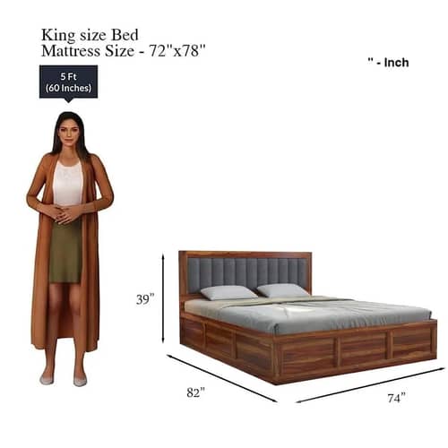 Morzo Solid Sheesham Wood King Size Bed With Storage
