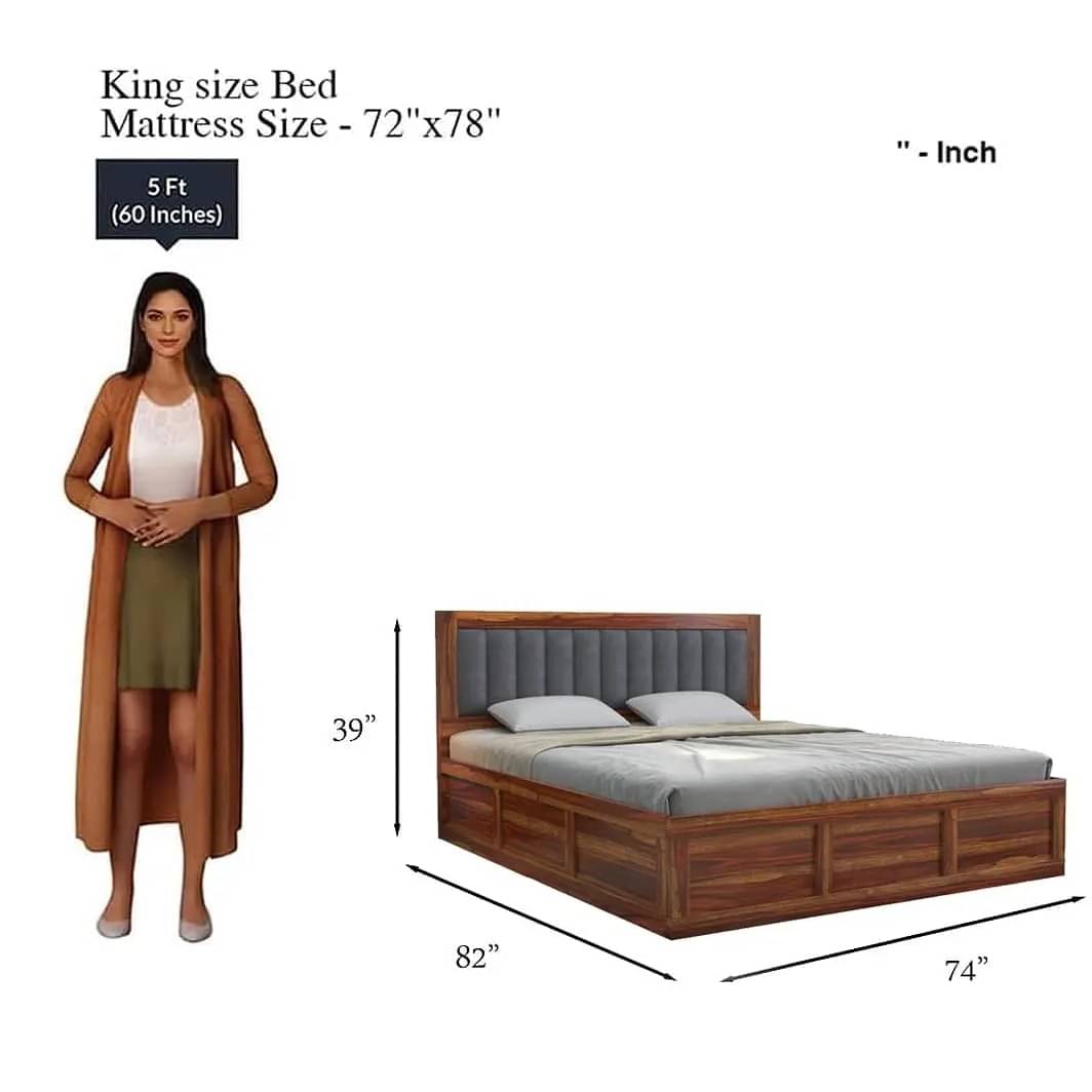 Morzo Solid Sheesham Wood King Size Bed With Storage