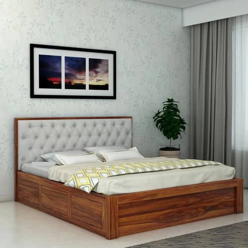 Decan Solid Sheesham Wood King Size Bed With Storage