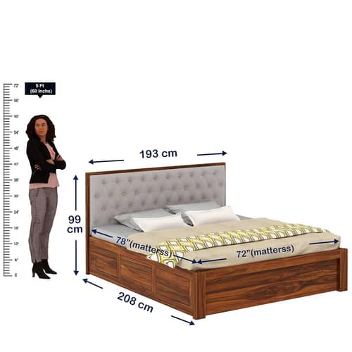 Decan Solid Sheesham Wood King Size Bed With Storage