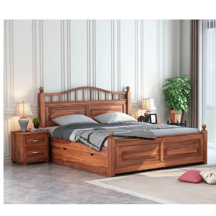 Adour Solid Sheesham Wood King Size Bed With Storage