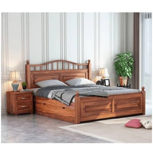 Adour Solid Sheesham Wood King Size Bed With Storage