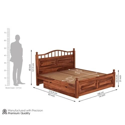 Adour Solid Sheesham Wood King Size Bed With Storage