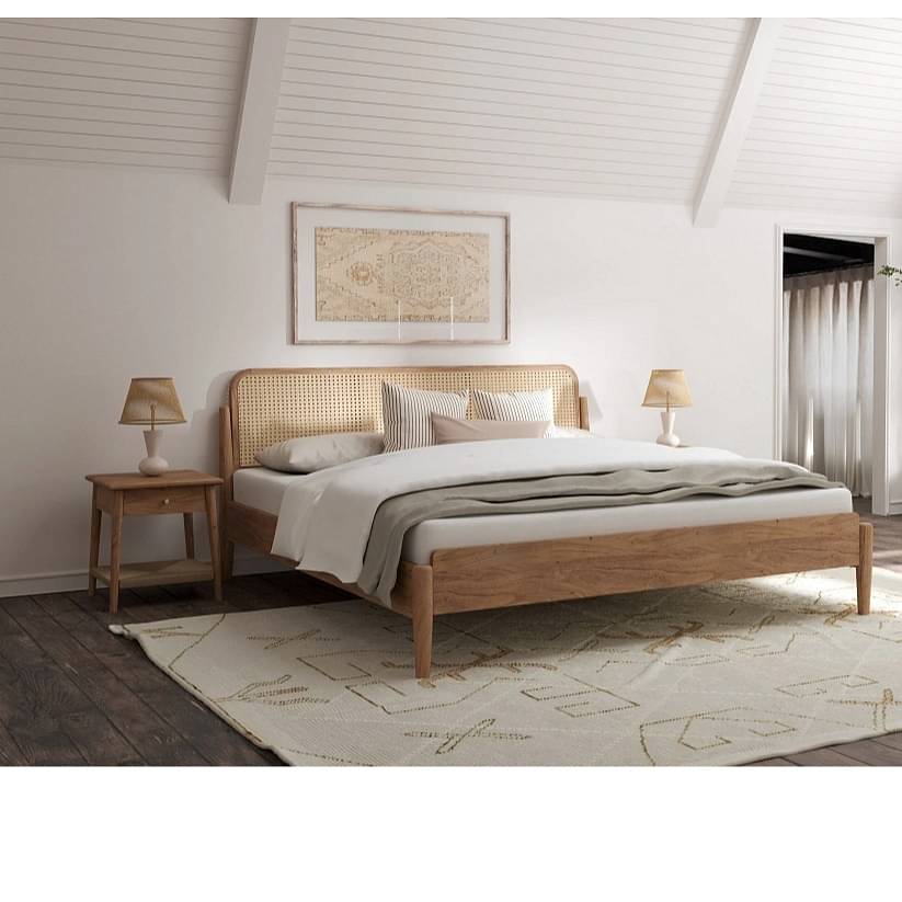 Cane King Size Bed Without Storage