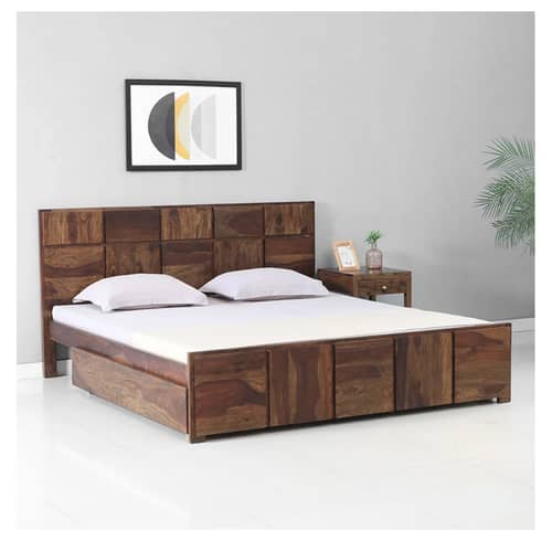 Bergen Sheesham Wood Double Bed With Storage