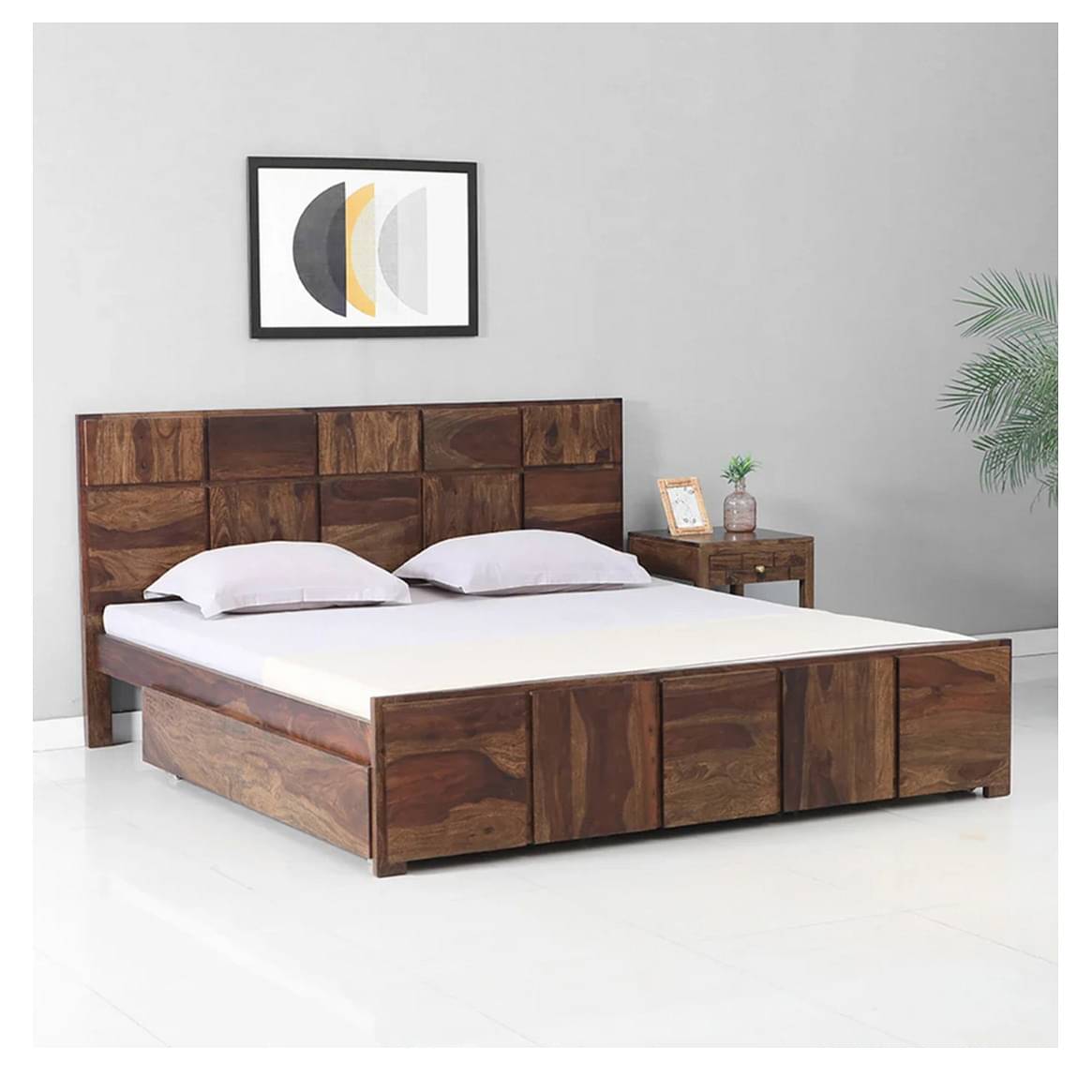 Bergen Sheesham Wood Double Bed With Storage
