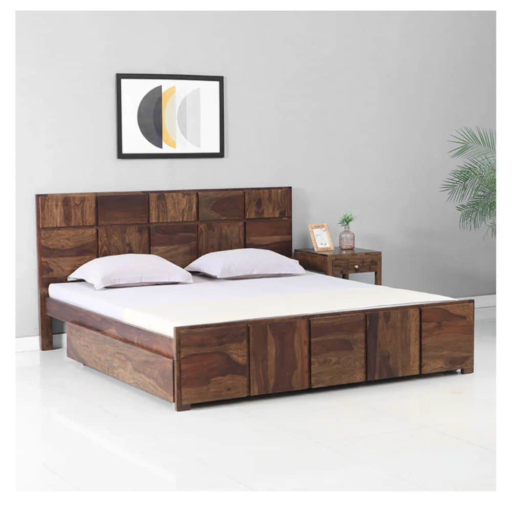 Bergen Sheesham Wood Double Bed With Storage - photo
