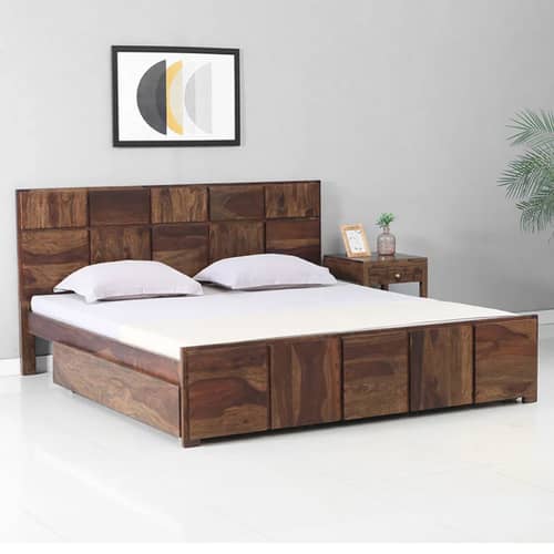 Bergen Sheesham Wood Double Bed With Storage