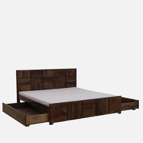 Bergen Sheesham Wood Double Bed With Storage