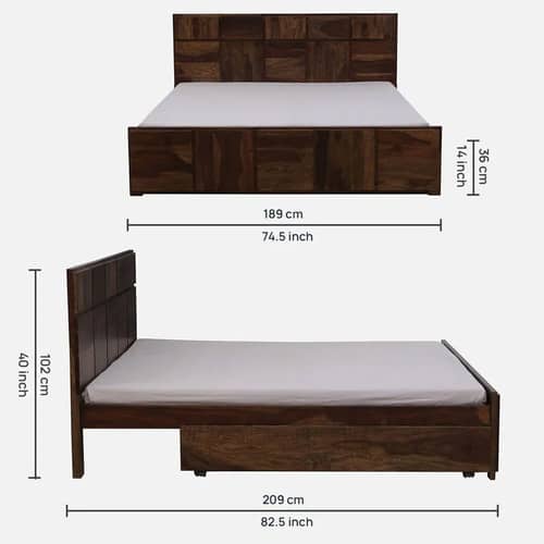 Bergen Sheesham Wood Double Bed With Storage