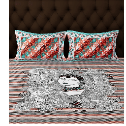 Multicolor Colored Printed Queen Double Cotton Bedsheet With 2 Pillow Cover - top_view
