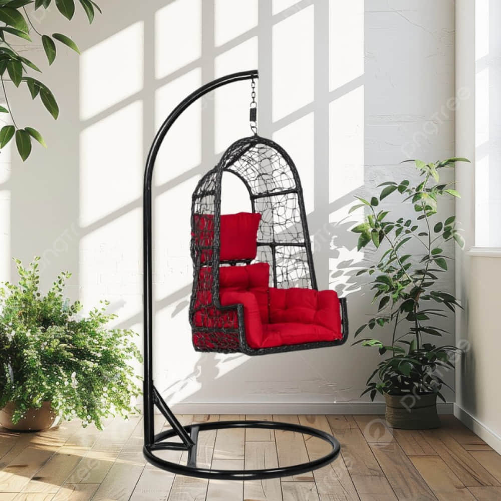 Aiken Wicker Swing in Black & Red Colour - photo