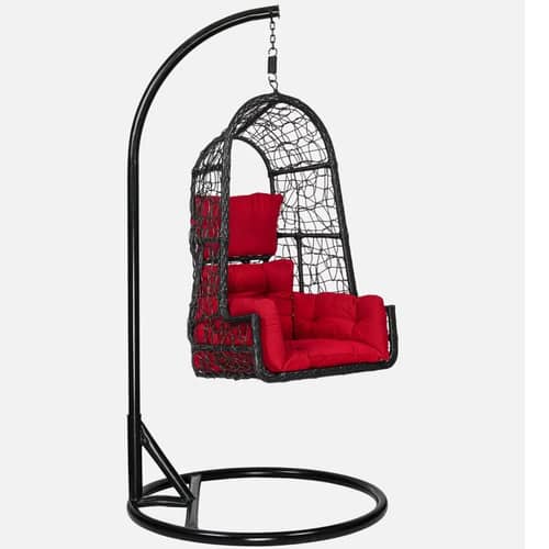 Aiken Wicker Swing in Black & Red Colour