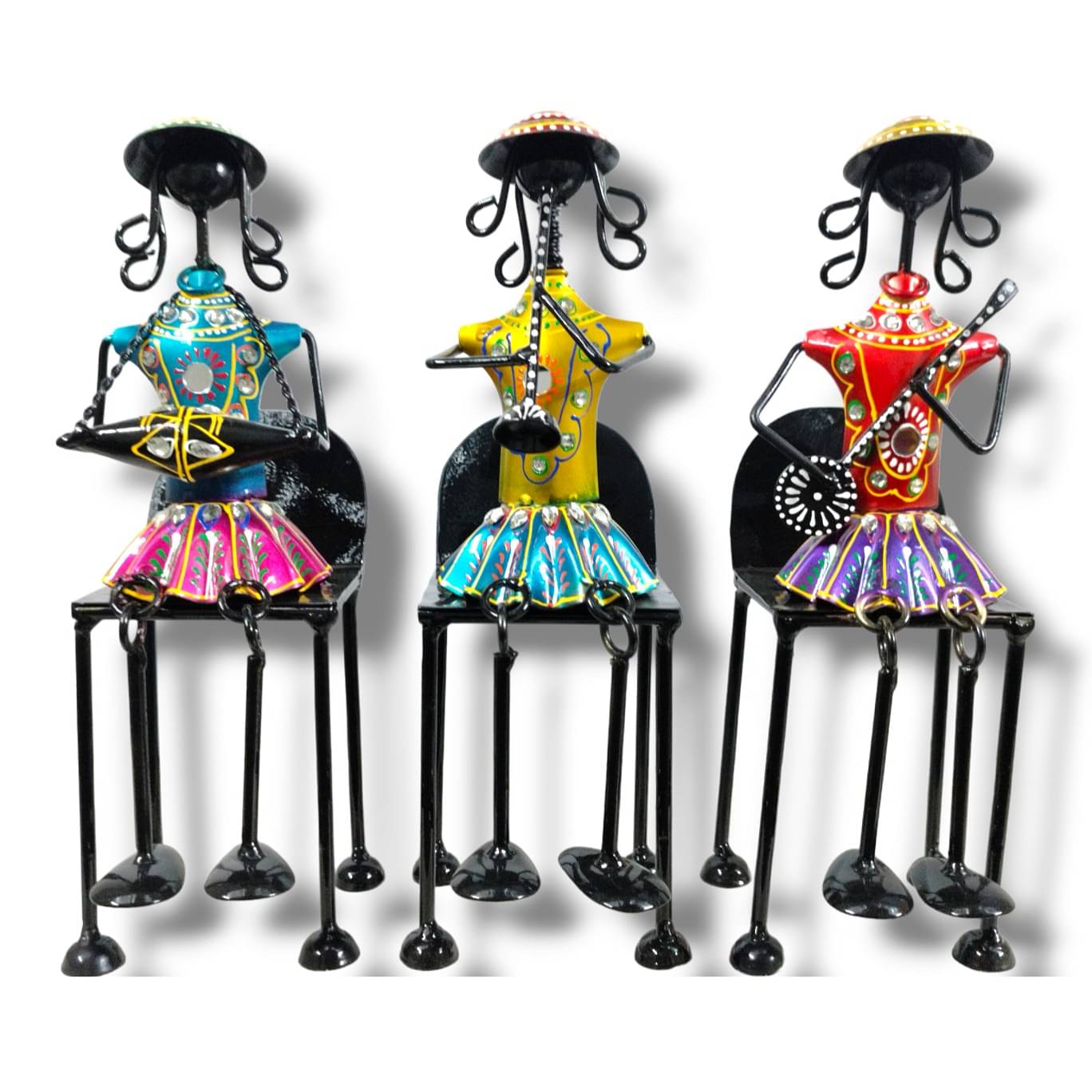 Metal Lady Sitting Musician Showpiece (Set of 3)