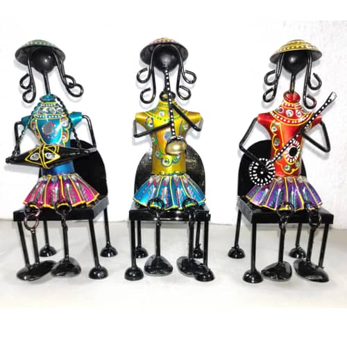 Metal Lady Sitting Musician Showpiece (Set of 3)