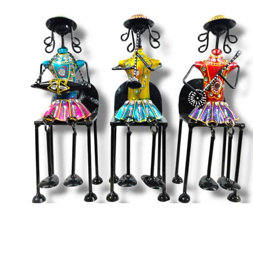Metal Lady Sitting Musician Showpiece (Set of 3)