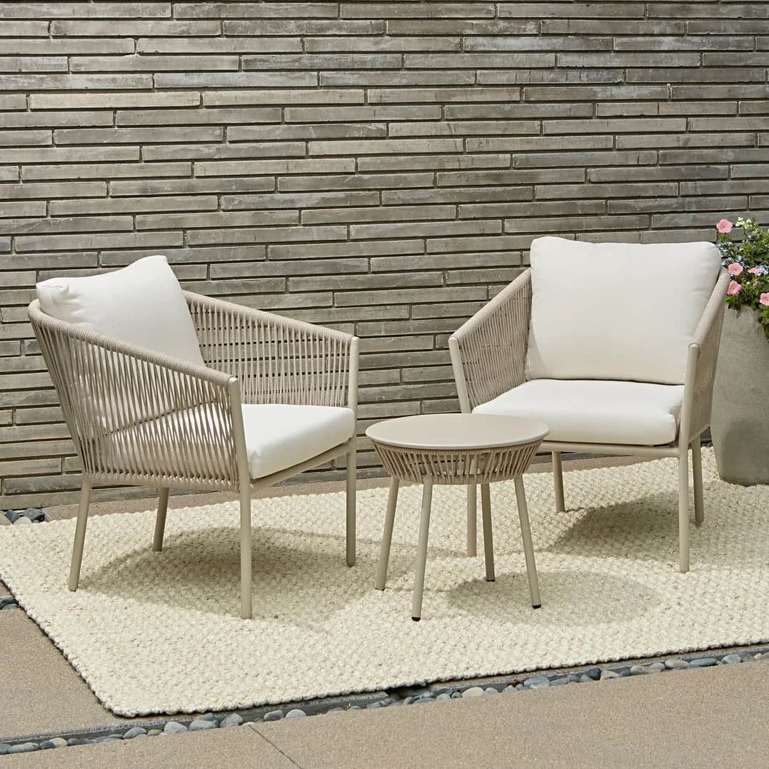 Outdoor Chair Set ( beige braided & rope) - front_view