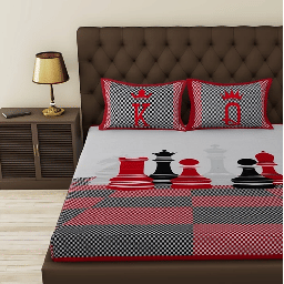 Red Colored Printed Queen Double Cotton Bedsheet With 2 Pillow Cover - front_view
