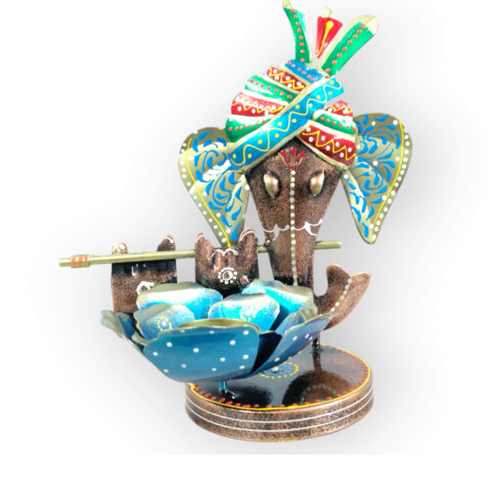 Handcrafted Metal Ganesh Brown Tea Light Holder - photo