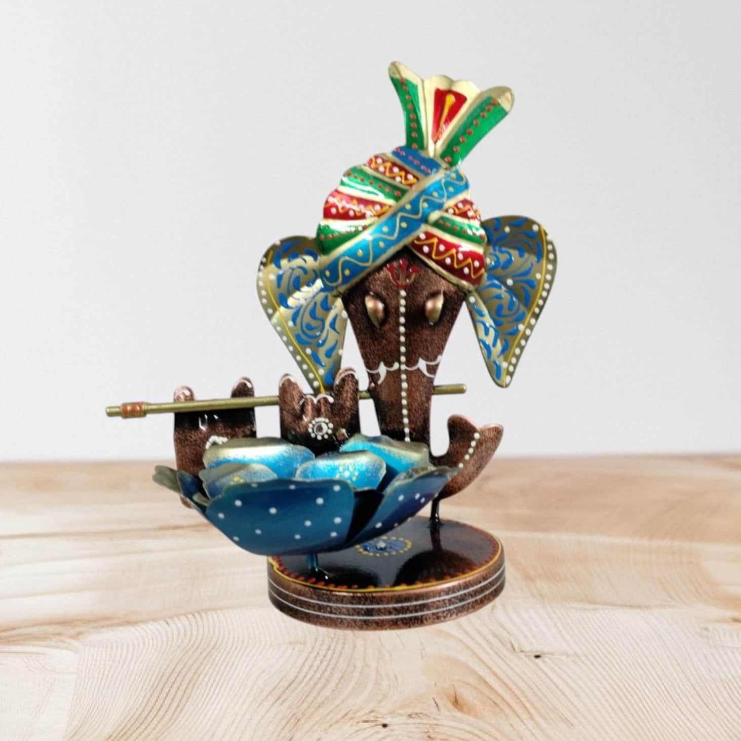 Handcrafted Metal Ganesh Brown Tea Light Holder - front_view