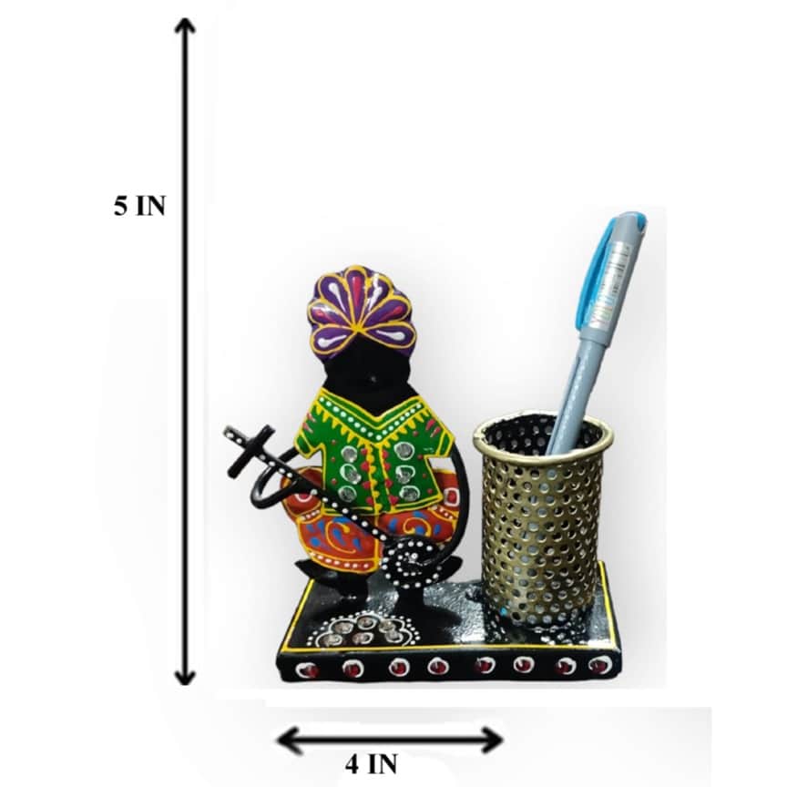 Rajasthani Musician Handcrafted Pen Stand Holder - rear_view
