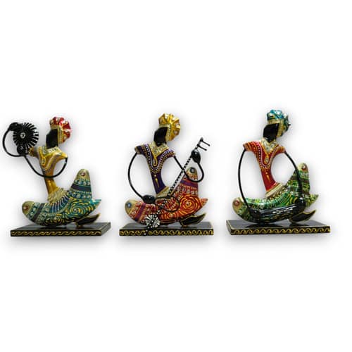 Rajasthani Tribal Musician Showpiece Statue (Set of 3)