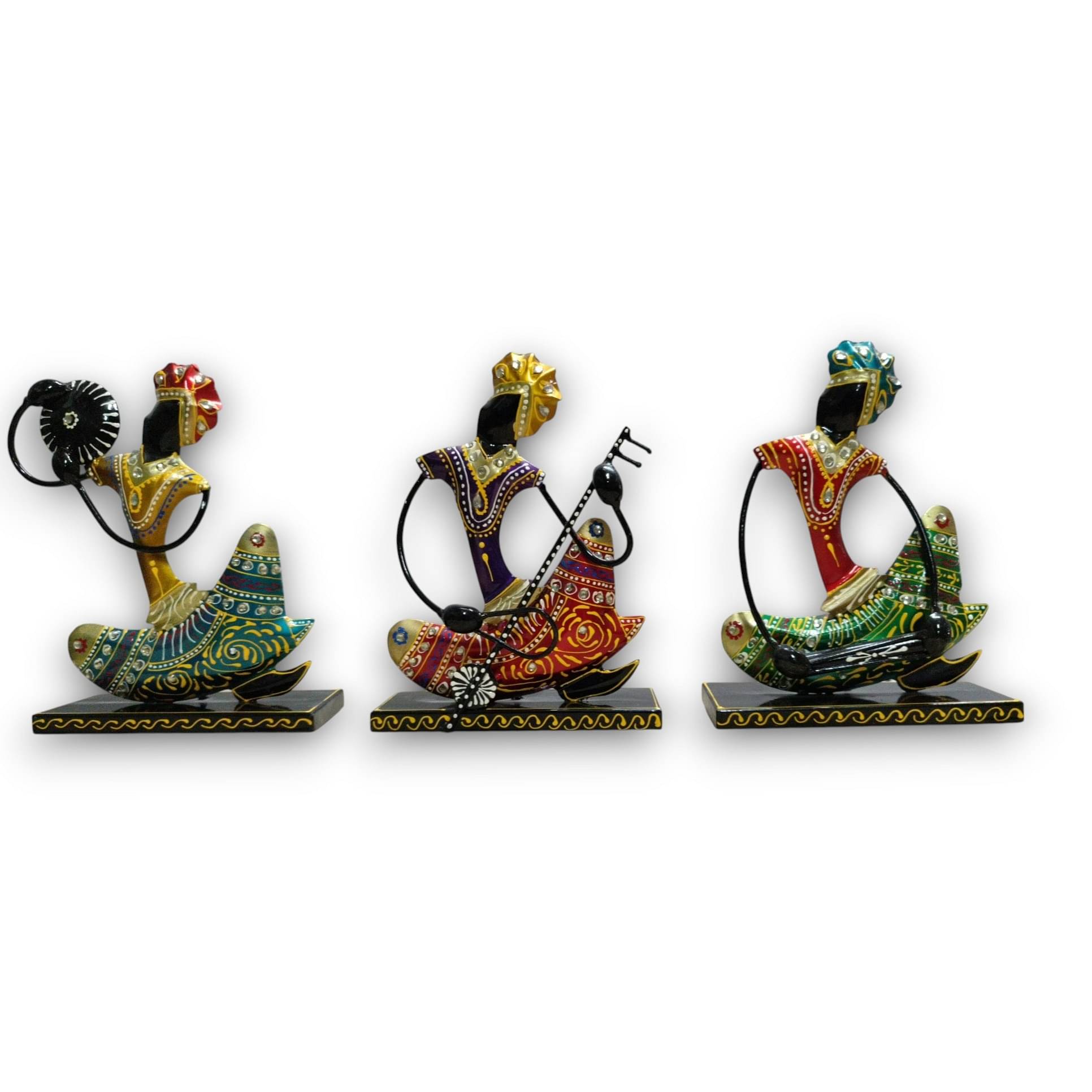 Rajasthani Tribal Musician Showpiece Statue (Set of 3)