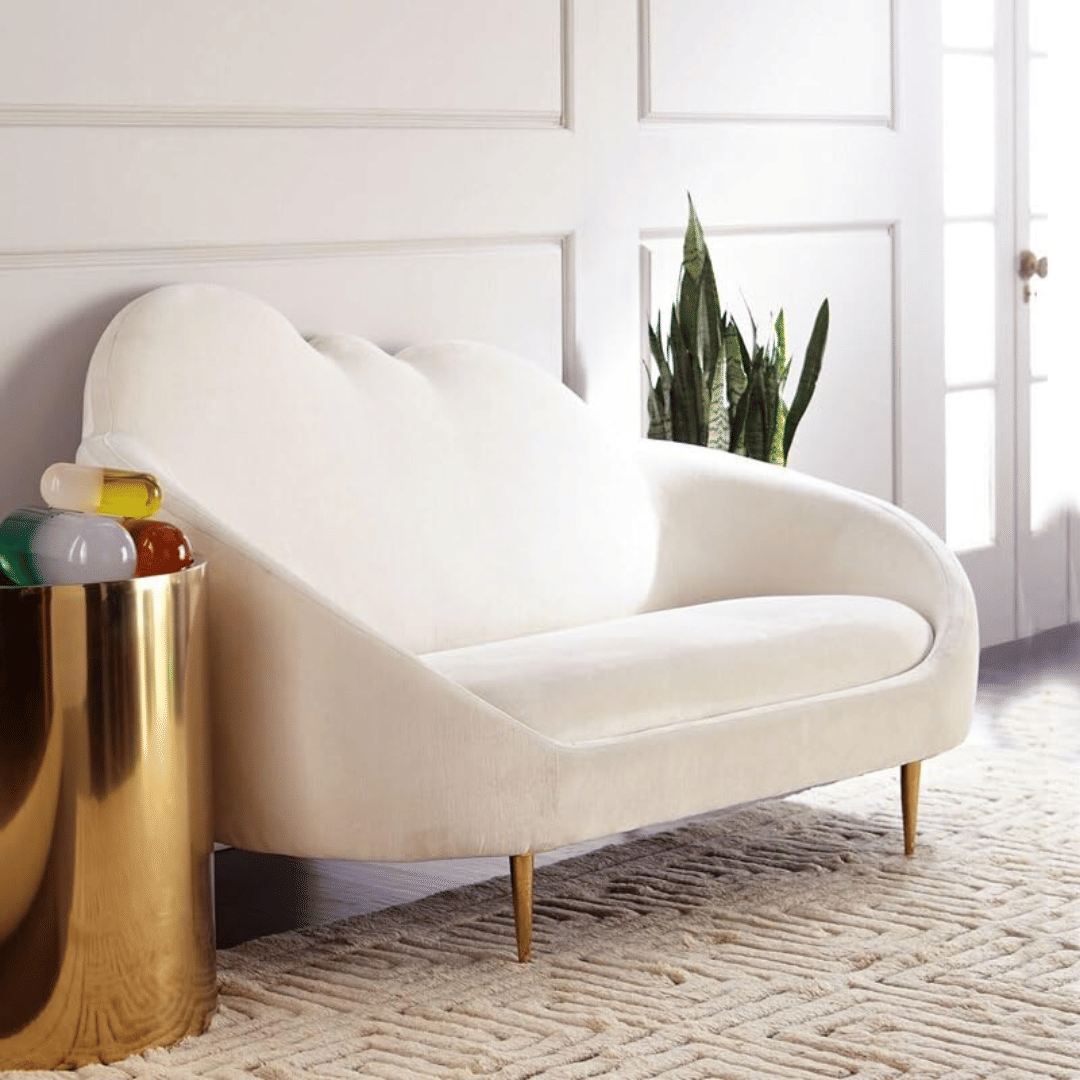 Velvet 2-Seater Couch Cloud Shape With Golden Legs